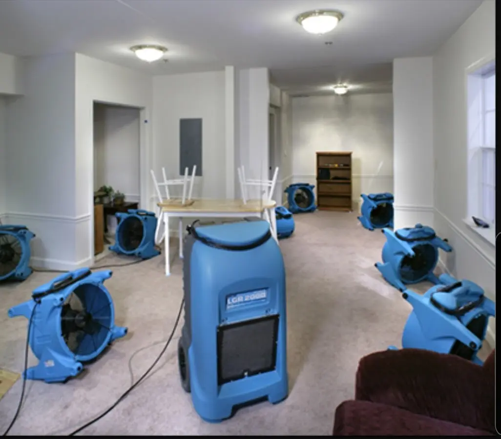 Air movers and dehumidifier setup for Water Extraction & Removal in North Fayette