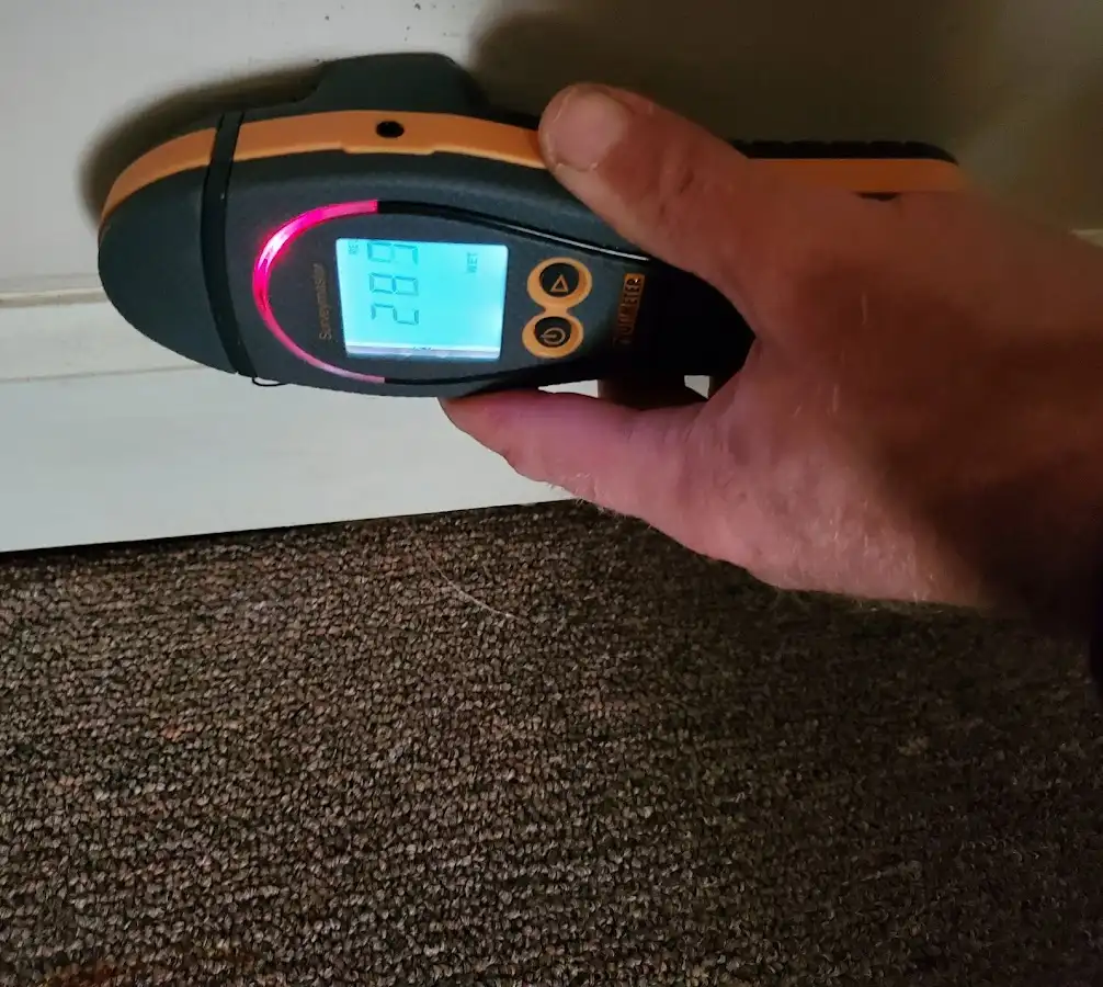 Moisture detection at baseboard during Burst Pipe Cleanup in North Fayette
